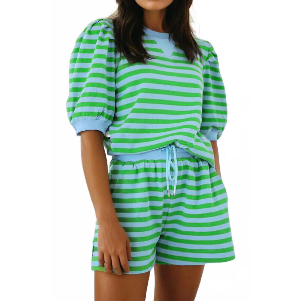 NEW LITTLE DAISY CLOSET maddie matching short set in green/ soft blue